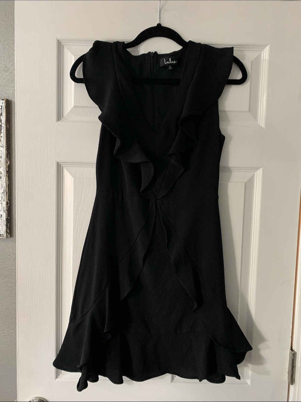 Lulu's Black Ruffle V-Neck Mini Dress